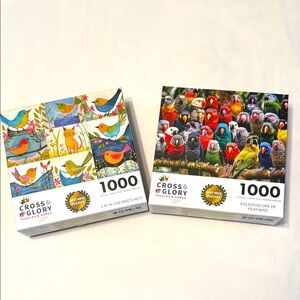 2 beautiful 1000 piece bird puzzles from Cross & Glory.  EUC.